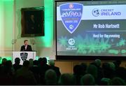 2 November 2018; Rob Hartnett, MC, speaking during the Turkish Airlines 2018 Cricket Ireland Awards at the Royal College of Physicians in Dublin. Photo by Seb Daly/Sportsfile