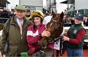 3 November 2018; Road To Respect, with trainer Noel Meade, left, Jockey Sean Flanagan and groom Tracey Maguire, right, in the winner's enclosure after winning the JNwine.com Champion Steeplechase during the Champion Chase Day at the Down Royal Races at Down Royal in Down. Photo by Oliver McVeigh/Sportsfile