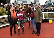 3 November 2018; Road To Respect, with trainer Noel Meade, Derville Meade, left, Jockey Sean Flanagan and groom Tracey Maguire in the winner's enclosure after winning the JNwine.com Champion Steeplechase during the Champion Chase Day at the Down Royal Races at Down Royal in Down. Photo by Oliver McVeigh/Sportsfile