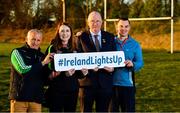 1 November 2018; In attendance at the  launch of Ireland Lights Up with the GAA in partnership with RTÉ’s Operation Transformation and Get Ireland Walking are, from left, Richard Seaver, Ballyboughal GAA Chairman, Joanne Cahill, Ballyboughal GAA Healthy Club Officer, Uachtarán Chumann Lúthchleas Gael John Horan, and Karl Henry, Operation Transformation, at Ballyboughal GAA Healthy Club in Dublin. In a bid to make exercise more accessible on the dark winter nights, ‘Ireland Lights Up’ will see participating clubs turn on their floodlights/lighting systems between 7-pm-9pm each Thursday for a five-week period (January 17th – February 21st  2019) as Operation Transformation returns to our screens in the New Year. Photo by Sam Barnes/Sportsfile