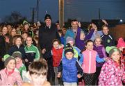 1 November 2018; Attendees including Uachtarán Chumann Lúthchleas Gael John Horan, centre left, and Karly Henry, Operation Transformation, centre, right, at the launch of Ireland Lights Up with the GAA in partnership with RTÉ’s Operation Transformation and Get Ireland Walking at Ballyboughal GAA Healthy Club in Dublin. In a bid to make exercise more accessible on the dark winter nights, ‘Ireland Lights Up’ will see participating clubs turn on their floodlights/lighting systems between 7-pm-9pm each Thursday for a five-week period (January 17th – February 21st  2019) as Operation Transformation returns to our screens in the New Year. Photo by Sam Barnes/Sportsfile