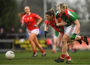 3 November 2018; Cora Staunton of Carnacon in action against Aisling Costello of Kilkerrin-Clonberne during the 2018 Connacht Ladies Senior Club Football Final match between Carnacon and Kilkerrin-Clonberne at Ballyhaunis GAA Club in Mayo. Photo by Eóin Noonan/Sportsfile