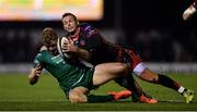 3 November 2018; Colm De Buitlear of Connacht is tackled by Jason Tovey of Dragons during the Guinness PRO14 Round 8 match between Connacht and Dragons at the Sportsground in Galway. Photo by Ramsey Cardy/Sportsfile