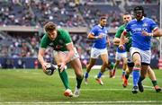 3 November 2018; Garry Ringrose of Ireland scores his side's seventh try, watched by Ian McKinley of Italy, during the International Rugby match between Ireland and Italy at Soldier Field in Chicago, USA. Photo by Brendan Moran/Sportsfile