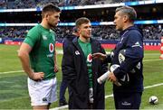 3 November 2018; Ross Byrne, left, and Luke McGrath of Ireland in conversation with USA Assistant coach Greg McWilliams after the International Rugby match between Ireland and Italy at Soldier Field in Chicago, USA. Photo by Brendan Moran/Sportsfile
