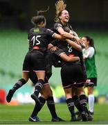 4 November 2018; Wexford Youths players celebrate after Katrina Parrock, hidden, scored their side's first goal during the Continental Tyres FAI Women’s Senior Cup Final match between Peamount United and Wexford Youths Women FC at the Aviva Stadium in Dublin. Photo by Ramsey Cardy/Sportsfile