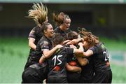 4 November 2018; Wexford Youths players celebrate after Katrina Parrock, hidden, scored their side's first goal during the Continental Tyres FAI Women’s Senior Cup Final match between Peamount United and Wexford Youths Women FC at the Aviva Stadium in Dublin. Photo by Ramsey Cardy/Sportsfile