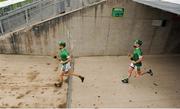 4 November 2018; Stephen Connolly, left, and Trevor Corcoran of Coolderry make their way to the pitch ahead of the AIB Leinster GAA Hurling Senior Club Championship quarter-final match between Coolderry and Mount Leinster Rangers at Bord na Mona O'Connor Park in Tullamore, Offaly. Photo by Barry Cregg/Sportsfile
