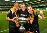 4 November 2018; Rianna Jarrett, left, with Orlaith Conlon, centre, and Lauren Dwyer of Wexford Youths celebrate following the Continental Tyres FAI Women’s Senior Cup Final match between Peamount United and Wexford Youths Women FC at the Aviva Stadium in Dublin. Photo by Ramsey Cardy/Sportsfile