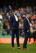 4 November 2018; Damien Delaney, left, and Steven Beattie of Cork City walk the pitch prior to the Irish Daily Mail FAI Cup Final match between Cork City and Dundalk at the Aviva Stadium in Dublin. Photo by Eóin Noonan/Sportsfile