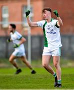 4 November 2018; Eamon O'Colm of Gaoth Dobhair celebrates after scoring a point during the AIB Ulster GAA Football Senior Club Championship quarter-final match between Cargan Erin's Own and Gaoth Dobhair at Corrigan Park in Antrim. Photo by Mark Marlow/Sportsfile