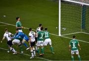 4 November 2018; Sean Hoare of Dundalk scores his side's first goal during the Irish Daily Mail FAI Cup Final match between Cork City and Dundalk at the Aviva Stadium in Dublin. Photo by Brendan Moran/Sportsfile