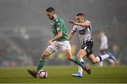4 November 2018; Alan Bennett of Cork City in action against Patrick McEleney of Dundalk during the Irish Daily Mail FAI Cup Final match between Cork City and Dundalk at the Aviva Stadium in Dublin. Photo by Eóin Noonan/Sportsfile