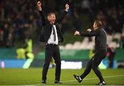 4 November 2018; Dundalk manager Stephen Kenny celebrates with assistant manager, Vinny Perth at the final whistle during the Irish Daily Mail FAI Cup Final match between Cork City and Dundalk at the Aviva Stadium in Dublin. Photo by Eóin Noonan/Sportsfile