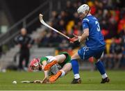 3 November 2018; James Burke of Ireland in action against Rory MacKeachan of Scotland during the U21 Hurling Shinty International 2018 match between Ireland and Scotland at Games Development Centre in Abbotstown, Dublin. Photo by Piaras Ó Mídheach/Sportsfile