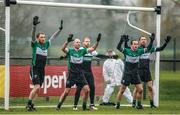 Five-man wall. Fulham Irish defenders man their goalline in Ruislip during an All-Ireland quarter-final defeat to Corofin.    This image may be reproduced free of charge when used in conjunction with a review of the book &quot;A Season of Sundays 2018&quot;. All other usage © SPORTSFILE