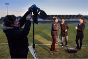 Former Donegal footballer Brendan Devenney plays to the gallery and shares a joke with Aaron Kernan, right, and eir Sport presenter Damian Lawlor in Castleblayney before Monaghan take on Tyrone.    This image may be reproduced free of charge when used in conjunction with a review of the book &quot;A Season of Sundays 2018&quot;. All other usage © SPORTSFILE