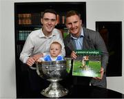 5 November 2018;  In attendance at the launch of A Season of Sundays 2018 at The Croke Park in Dublin is 10 month old Rian Cuddihy, from Harold's Cross, Dublin, grandson of Sportsfile photographer Ray McManus, with Dublin footballers Brian Fenton, left, and Ciarán Kilkenny. Photo by Ramsey Cardy/Sportsfile