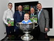 5 November 2018;  In attendance at the launch of A Season of Sundays 2018 at The Croke Park in Dublin is 10 month old Rian Cuddihy, from Harold's Cross, Dublin, grandson of Sportsfile photographer Ray McManus, with, from left, Dublin footballer Brian Fenton, Uachtarán Chumann Lúthchleas Gael John Horan, John Comerford, Chief Operations Officer, Carrolls of Tullamore, and Dublin footballer Ciarán Kilkenny. Photo by Ramsey Cardy/Sportsfile