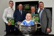 5 November 2018;  In attendance at the launch of A Season of Sundays 2018 at The Croke Park in Dublin is 10 month old Rian Cuddihy, from Harold's Cross, Dublin, grandson of Sportsfile photographer Ray McManus, with, from left, Dublin footballer Brian Fenton, Uachtarán Chumann Lúthchleas Gael John Horan, John Comerford, Chief Operations Officer, Carrolls of Tullamore, and Dublin footballer Ciarán Kilkenny. Photo by Ramsey Cardy/Sportsfile