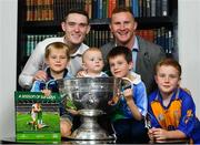 5 November 2018;  In attendance at the launch of A Season of Sundays 2018 at The Croke Park in Dublin are, from left, 6 year old Patrick McNamara, 10 month old Rian Cuddihy, 8 year old Joe McNamara, and Liam Horan, son of Uachtarán Chumann Lúthchleas Gael John Horan, with Dublin footballers Brian Fenton, left, and Ciarán Kilkenny. Photo by Ramsey Cardy/Sportsfile