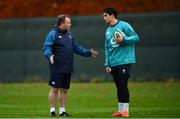 6 November 2018; Joey Carbery in conversation with kicking coach Richie Murphy during Ireland rugby squad training at Carton House in Maynooth, Co. Kildare. Photo by Ramsey Cardy/Sportsfile