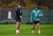 6 November 2018; Jacob Stockdale, left, and Jordan Larmour during Ireland rugby squad training at Carton House in Maynooth, Co. Kildare. Photo by Ramsey Cardy/Sportsfile