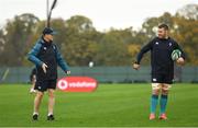 6 November 2018; Sean O'Brien in conversation with head coach Joe Schmidt during Ireland rugby squad training at Carton House in Maynooth, Co. Kildare. Photo by Ramsey Cardy/Sportsfile