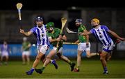 6 November 2018; Paddy Dowdall of Clonkillin action against Conal Keaney, left, and Conor Dooley of Ballyboden St Enda's during the AIB Leinster GAA Hurling Senior Club Championship quarter-final match between Ballyboden St Endas and Clonkill at Parnell Park in Dublin. Photo by Brendan Moran/Sportsfile