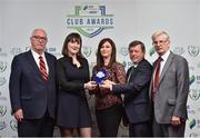 8 November 2018; FAI President Donal Conway and Ruth Ryan, Marketing Specialist with SSE Airtricity presents the Best Community Initiative Award to Carina O'Brien, centre, Tommy Hynes, left, and Chris Ryan from Bohemians during the SSE Airtricity League Club Awards at Clayton Hotel in Ballsbridge, Dublin. Photo by Matt Browne/Sportsfile
