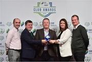 8 November 2018; FAI President Donal Conway and Áine Plunkett, Lead Marketing Manager with SSE Airtricity presents the Best Family Initiative Award to Mark Lynch, centre, Paul Weaver, left, and Bill Gleeson, right, from Shamrock Rovers during the SSE Airtricity League Club Awards at Clayton Hotel in Ballsbridge, Dublin. Photo by Matt Browne/Sportsfile