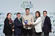 8 November 2018; FAI President Donal Conway and Áine Plunkett, Lead Marketing Manager with SSE Airtricity present the Multi Media Club of the Season Award to David Geary, centre, with Erika Ni Thuama, left, and Paul Wycherley, right, from Cork City during the SSE Airtricity League Club Awards at Clayton Hotel in Ballsbridge, Dublin. Photo by Matt Browne/Sportsfile