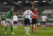 8 November 2018; Dennis Cirkin of England is shown a red card by referee Yigal Frid during the U17 International Friendly match between Republic of Ireland and England at Tallaght Stadium in Tallaght, Dublin. Photo by Brendan Moran/Sportsfile