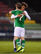 8 November 2018; Matt Everitt of Republic of Ireland and Haydon Roberts of England embrace after the U17 International Friendly match between Republic of Ireland and England at Tallaght Stadium in Tallaght, Dublin. Photo by Brendan Moran/Sportsfile