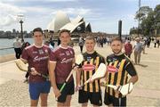 9 November 2018; Gearóid McInerney, left, Niall Burke, Galway, Eoin Murphy and Conor Fogarty, right, Kilkenny, in Sydney Harbour prior to the Wild Geese Cup in Sydney. Circular Quay, New South Wales, Australia. Photo by Ray McManus/Sportsfile