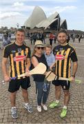 9 November 2018; Lias Harnett, Kilnanagh, Kilkenny, and her son Jack, two years, with Eoin Murphy and Conor Fogarty, right,  Kilkenny, in Sydney Harbour prior to the Wild Geese Cup in Sydney. Circular Quay, New South Wales, Australia  Photo by Ray McManus/Sportsfile