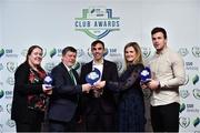 8 November 2018; FAI President Donal Conway and Leanne Sheill, Marketing Manager – Sponsorship and Reward with SSE Airtricity presents the SSE Airtricity League Club of the Season Award to Paul Wycherley, centre, from Cork City, and from left Best Match Day Experience Award to Erika Ni Thuama from Cork City and best Multi Media Club of the Season Award to David Geary from Cork City during the SSE Airtricity League Club Awards at Clayton Hotel in Ballsbridge, Dublin. Photo by Matt Browne/Sportsfile