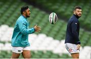 9 November 2018; Bundee Aki, left, and Robbie Henshaw during the Ireland rugby captains run at the Aviva Stadium in Dublin. Photo by Ramsey Cardy/Sportsfile