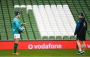 9 November 2018; Jonathan Sexton in conversation with head coach Joe Schmidt during the Ireland rugby captains run at the Aviva Stadium in Dublin. Photo by Ramsey Cardy/Sportsfile