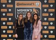 9 November 2018; Shelbourne WFC players, from left Jamie Finn, Malinda Allen and Amanda McQuillen upon arrival at the Continental Tyres Women’s National League Awards at the Ballsbridge Hotel in Dublin. Photo by Piaras Ó Mídheach/Sportsfile