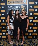 9 November 2018; Wexford Youths players, from left, Rianna Jarrett, Lauren Dwyer, and Orla O'Hanlon upon arrival at the Continental Tyres Women’s National League Awards at the Ballsbridge Hotel in Dublin. Photo by Piaras Ó Mídheach/Sportsfile