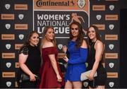 9 November 2018; Kilkenny United WFC players, from left, Nicki Plunkett, Ciara Maher, Niamh Keoghan and Carla McManus upon arrival at the Continental Tyres Women’s National League Awards at the Ballsbridge Hotel in Dublin. Photo by Piaras Ó Mídheach/Sportsfile