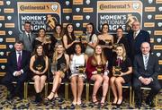9 November 2018; The Continental Tyres team of the year, back row, from left, Republic of Ireland manager Colin Bell, Megan Smith-Lynch from Peamount United, Louise Corrigan from Peamount United, Lauren Dwyer from Wexford Youths, Niamh Farrelly from Peamount United, Kylie Murphy from Wexford Youths, Seana Cooke from Shelbourne, Fran Gavin, Competition Director, Football Association of Ireland, front row, from left, Eddie Ryan, Marketing Director, Advance Pitstop, Aislinn Meaney from Galway Women’s, Erica Turner, Young player of the year, from UCD Waves, Rianna Jarrett, Player of the year, from Wexford Youths, Amber Barrett, Top Goalscorer, from Peamount United, Eabha O’Mahony from Cork City and Tom Dennigan, from Continental Tyres during the Continental Tyres Women’s National League Awards at Ballsbridge Hotel, in Dublin. Photo by Matt Browne/Sportsfile