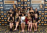 9 November 2018; The Continental Tyres team of the year, back row, from left, Megan Smith-Lynch from Peamount United, Louise Corrigan from Peamount United, Lauren Dwyer from Wexford Youths, Niamh Farrelly from Peamount United, Kylie Murphy from Wexford Youths, Seana Cooke from Shelbourne, front row, from left, Aislinn Meaney from Galway Women’s, Erica Turner, Young player of the year, from UCD Waves, Rianna Jarrett, Player of the year, from Wexford Youths, Amber Barrett, Top Goalscorer, from Peamount United, and Eabha O’Mahony, from Cork City, during the Continental Tyres Women’s National League Awards at Ballsbridge Hotel, in Dublin. Photo by Matt Browne/Sportsfile