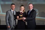 9 November 2018; Republic of Ireland manager Colin Bell, left, and Tom Dennigan from Continental Tyres present Eabha O’Mahony from Cork City with her Team of the year trophy during the Continental Tyres Women’s National League Awards at Ballsbridge Hotel, in Dublin. Photo by Matt Browne/Sportsfile