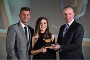 9 November 2018; Republic of Ireland manager Colin Bell, left, and Tom Dennigan from Continental Tyres present Aislinn Meaney from Galway Women’s with her Team of the year trophy during the Continental Tyres Women’s National League Awards at Ballsbridge Hotel, in Dublin. Photo by Matt Browne/Sportsfile