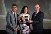 9 November 2018; Republic of Ireland manager Colin Bell, left, and Tom Dennigan from Continental Tyres present Rianna Jarrett from Wexford Youths with her Team of the year trophy during the Continental Tyres Women’s National League Awards at Ballsbridge Hotel, in Dublin. Photo by Matt Browne/Sportsfile