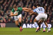 10 November 2018; Jordan Larmour of Ireland is tackled by Bautista Delguy, left, and Jeronimo de la Fuente of Argentina during the Guinness Series International match between Ireland and Argentina at the Aviva Stadium in Dublin. Photo by Brendan Moran/Sportsfile