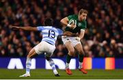10 November 2018; Will Addison of Ireland is tackled by Matias Orlando of Argentina during the Guinness Series International match between Ireland and Argentina at the Aviva Stadium in Dublin. Photo by Ramsey Cardy/Sportsfile