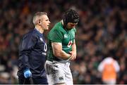 10 November 2018; Sean O’Brien of Ireland leaves the pitch with an injury with team doctor Ciaran Cosgrave during the Guinness Series International match between Ireland and Argentina at the Aviva Stadium in Dublin. Photo by Brendan Moran/Sportsfile